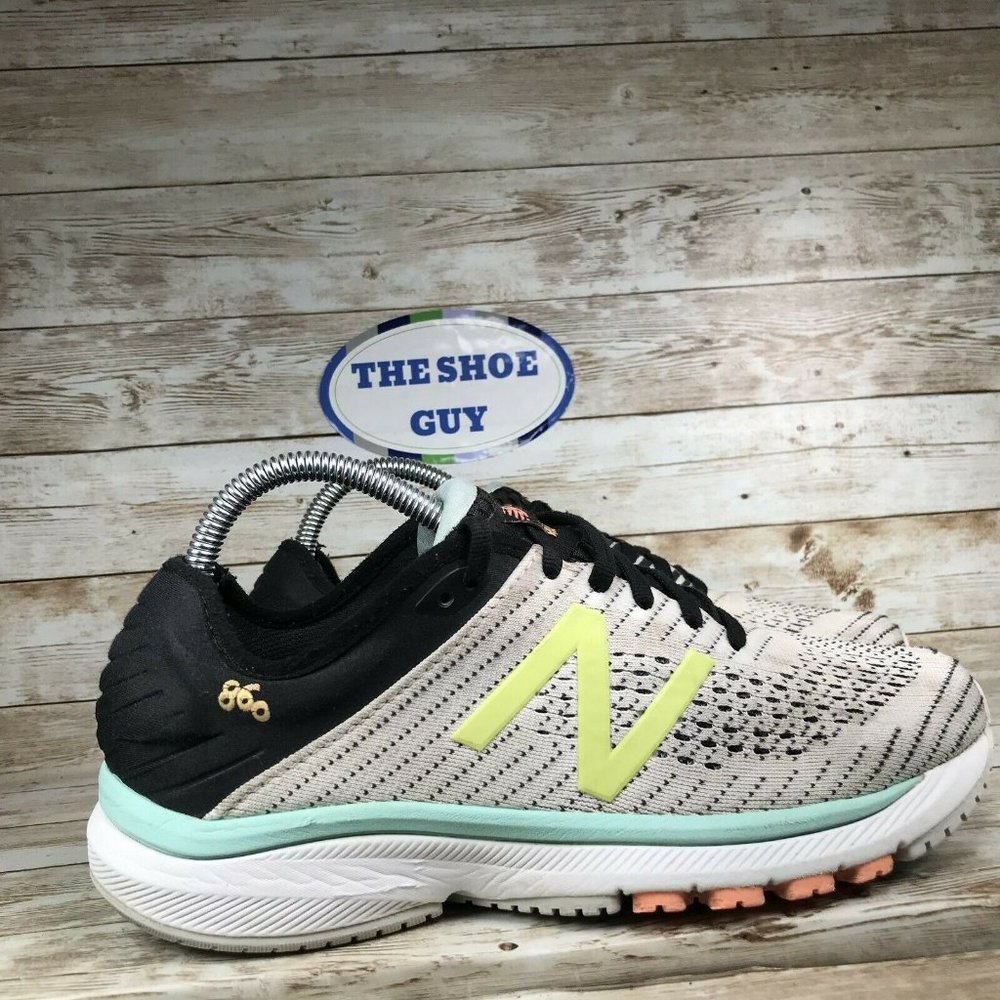New Balance 860 V10 Womens Size 8 White Black Neon Green Blue Running Shoes